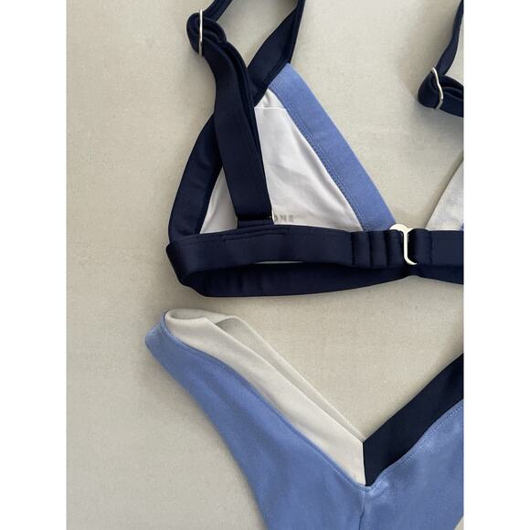 OneOne Swim Bikini Set Swimsuit Color Block V Cut Swimwear - Picture 9 of 10